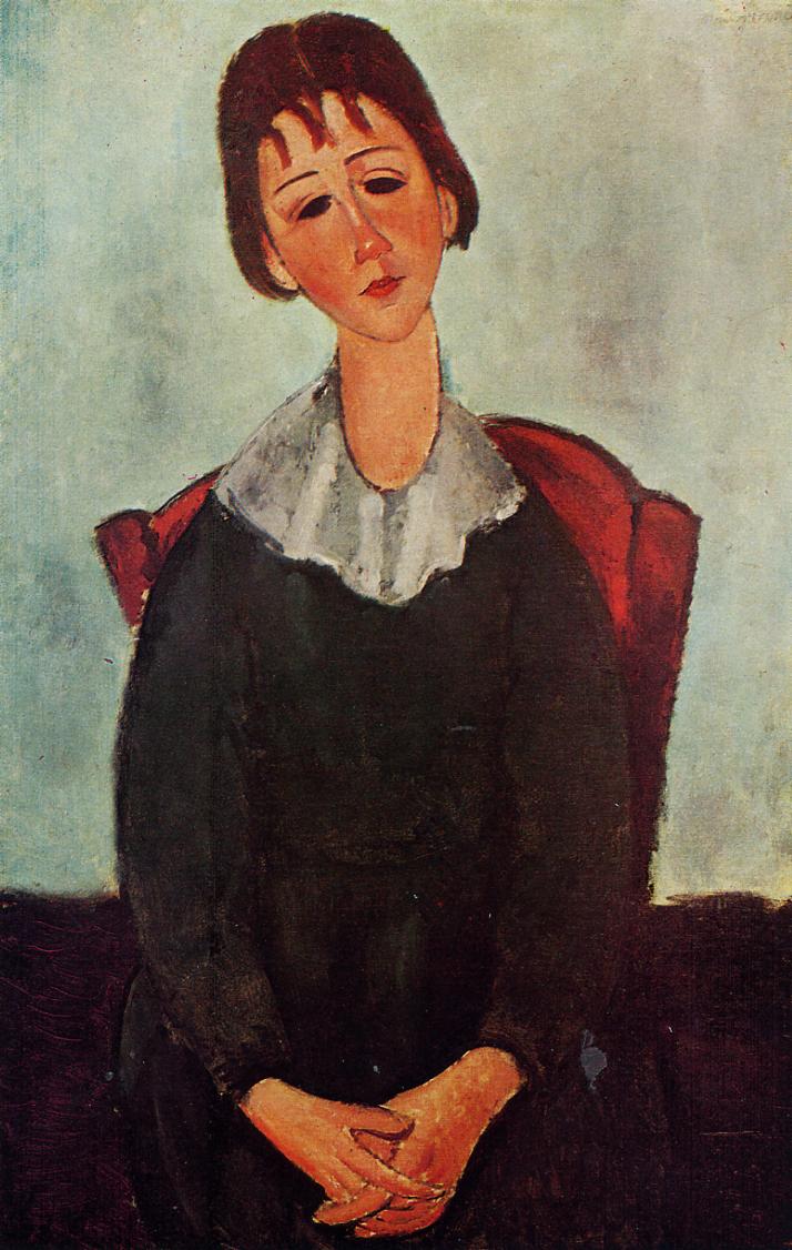 Girl on a Chair (aka Mademoiselle Huguette) - Amedeo Modigliani Paintings